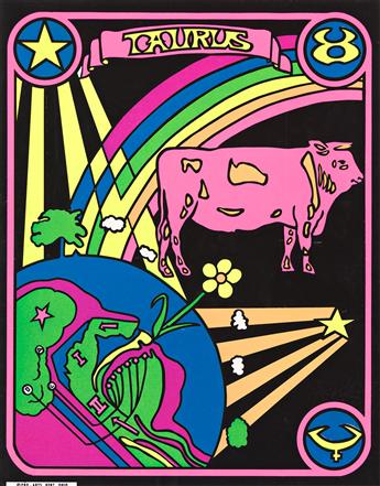 DESIGNERS UNKNOWN. [SIGNS OF THE ZODIAC / PSYCHEDELIC BLACKLIGHT]. Group of 12 posters. 1969-70. 21¾x17 inches, 55¼x43 cm. Pro-Arts, Ke